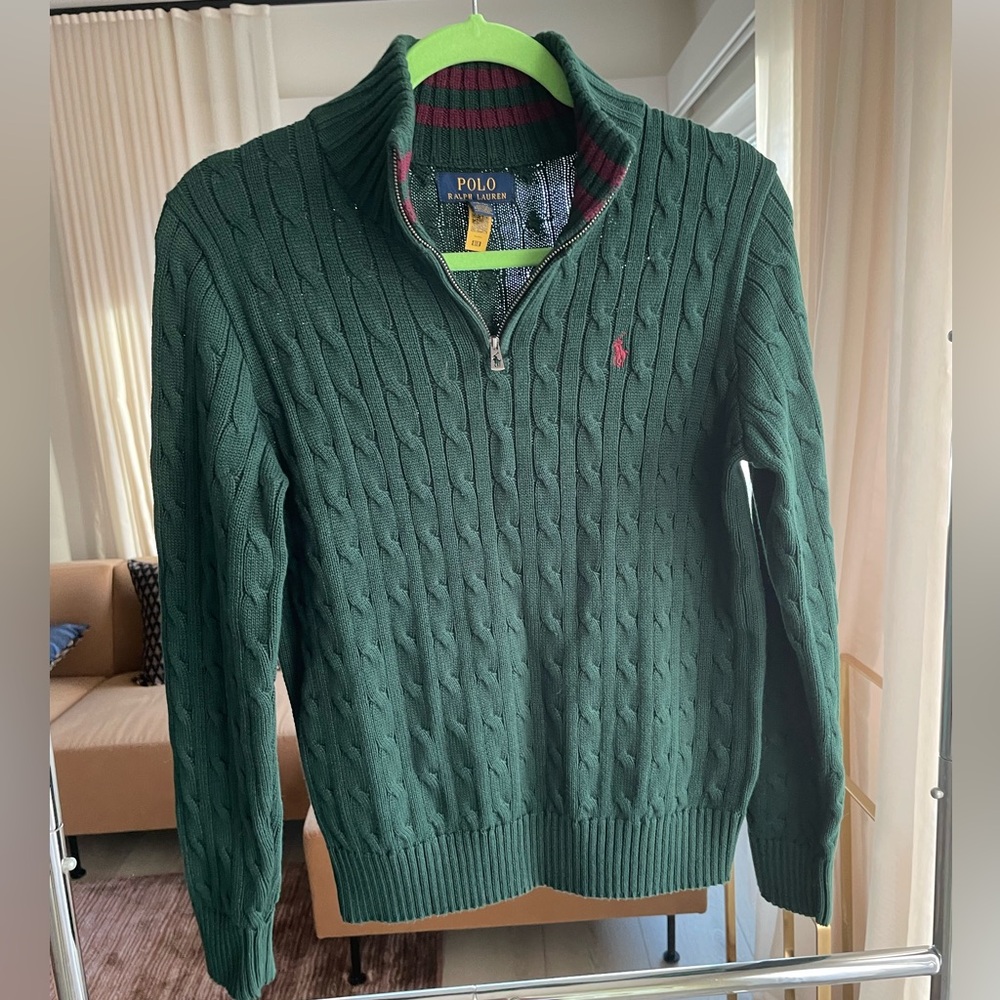 Polo by Ralph Lauren Green Cable Knit Sweater for Kids